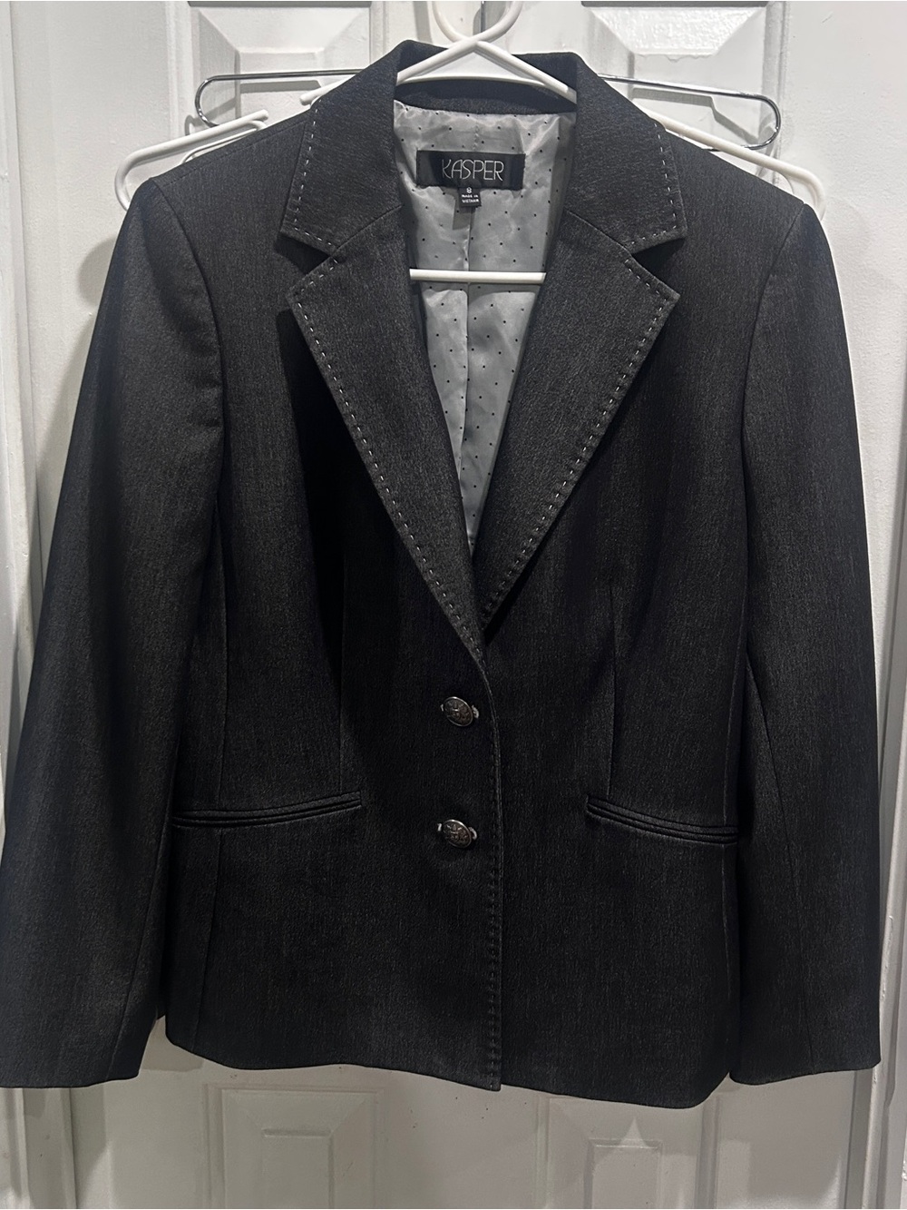 Kasper Black Jacket with Light Gray Polka Dot Lining